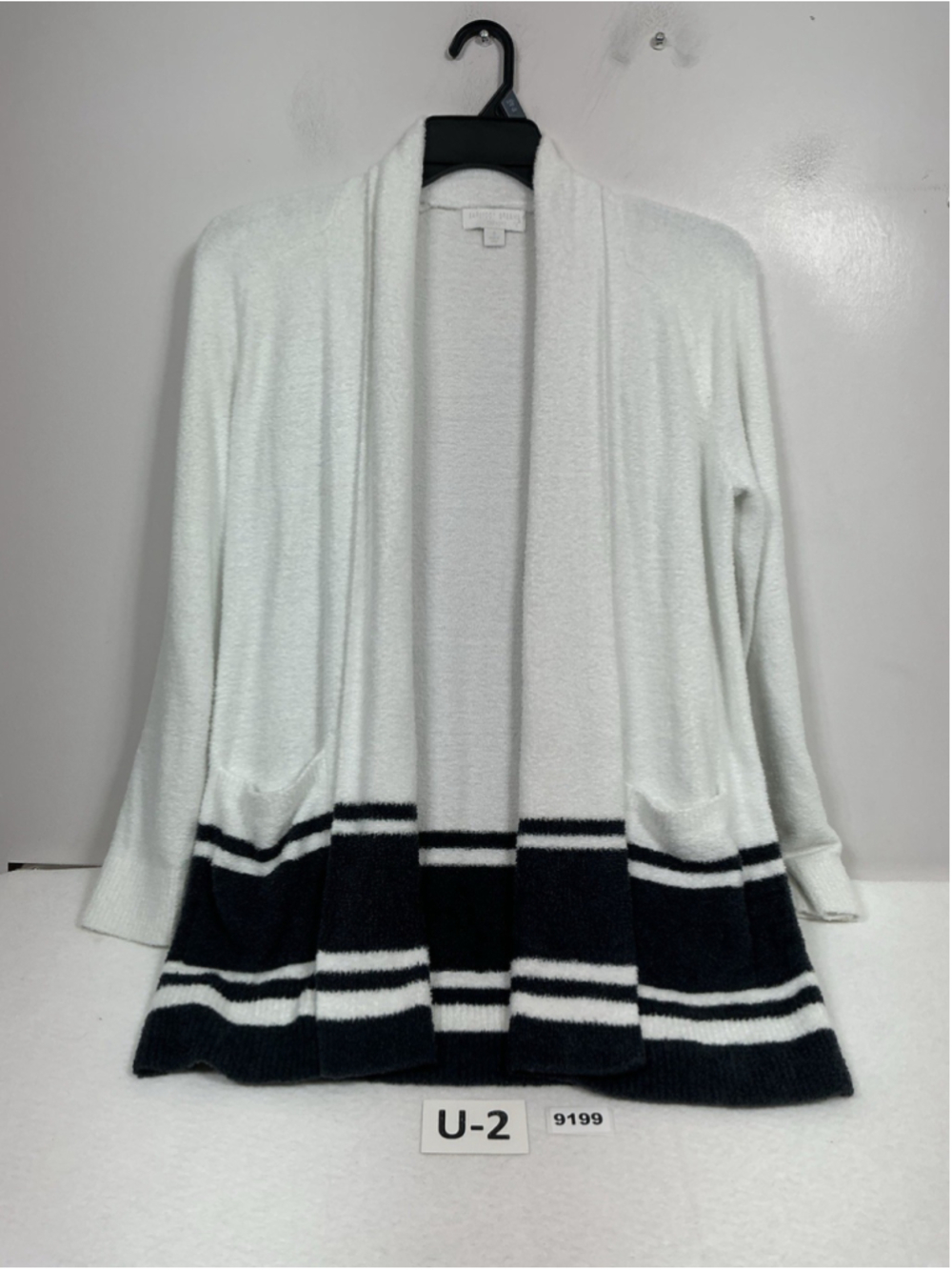 Womans Excellent Barefoot Dreams Open Front Cardigan Sweater Small White Blue